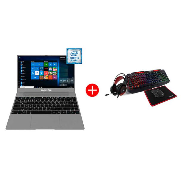 Combo Notebook Hyundai HyBook Plus Core i5 8GB 256GB SSD 14" + Kit Gamer 4 en 1 Teclado + Audífonos + Mouse + Mousepad