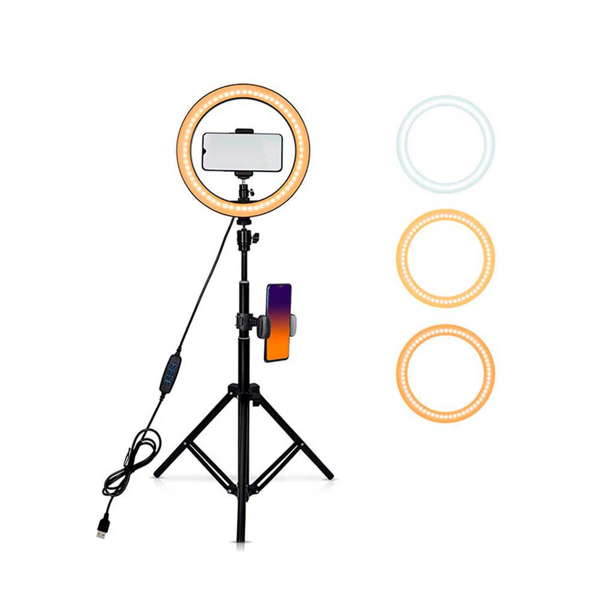 Kit Selfie Njoytech NJK-TRP10P Trípode + Aro LED 10" + Soportes Celular