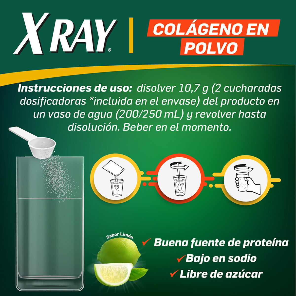 X Ray Colágeno Polvo 321 g. + 06 Suerox 600 ml c/u