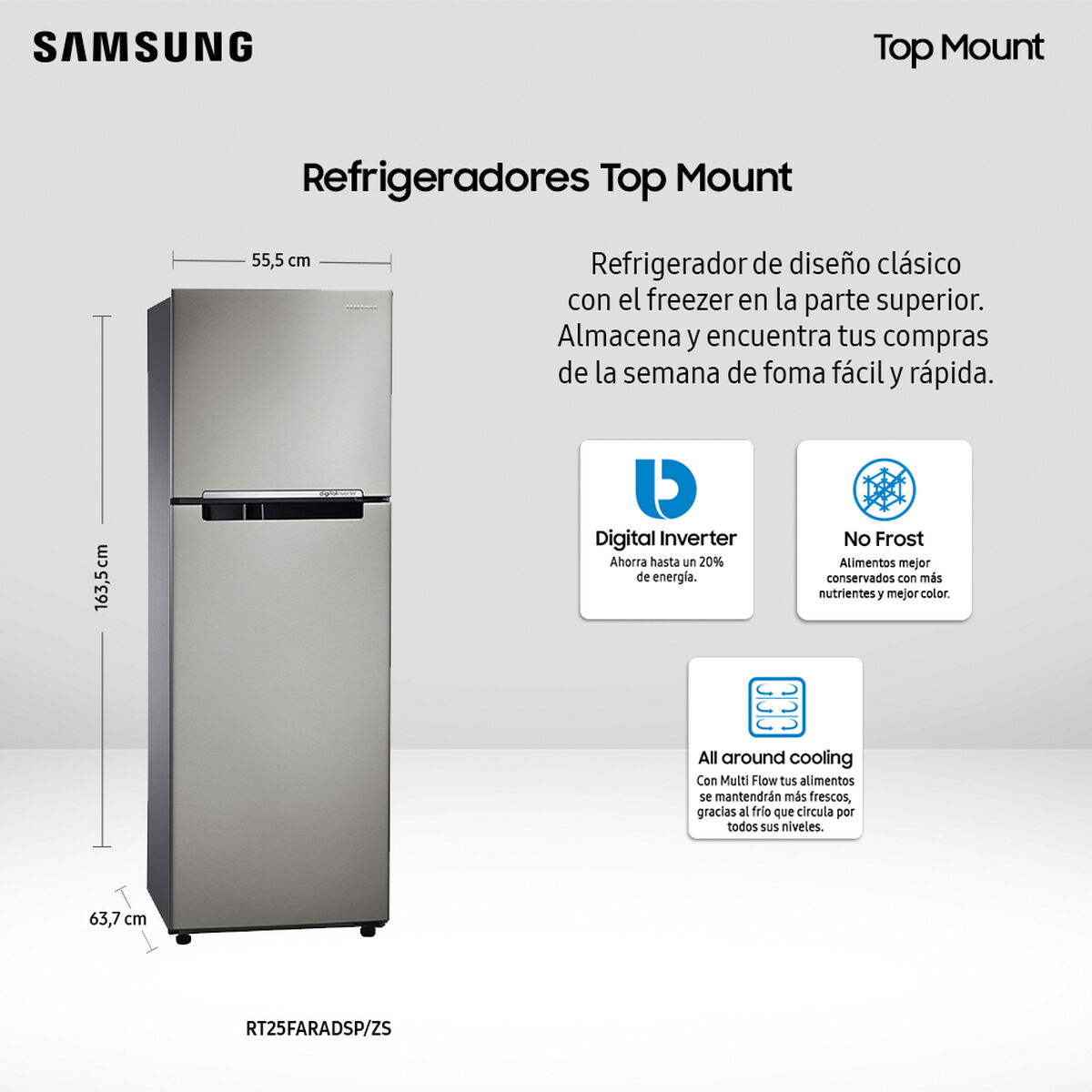 Refrigerador No Frost Samsung RT25FARADSP/ZS 261 lt.