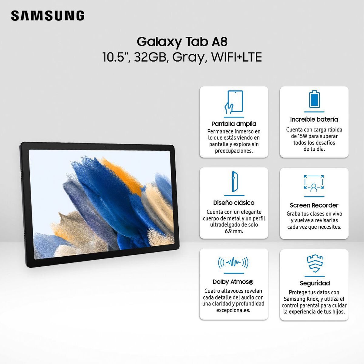 Tablet Samsung SM-X205 4G LTE Galaxy TAB A8 Octa Core 3GB 32GB 10,5" Gris + Cover