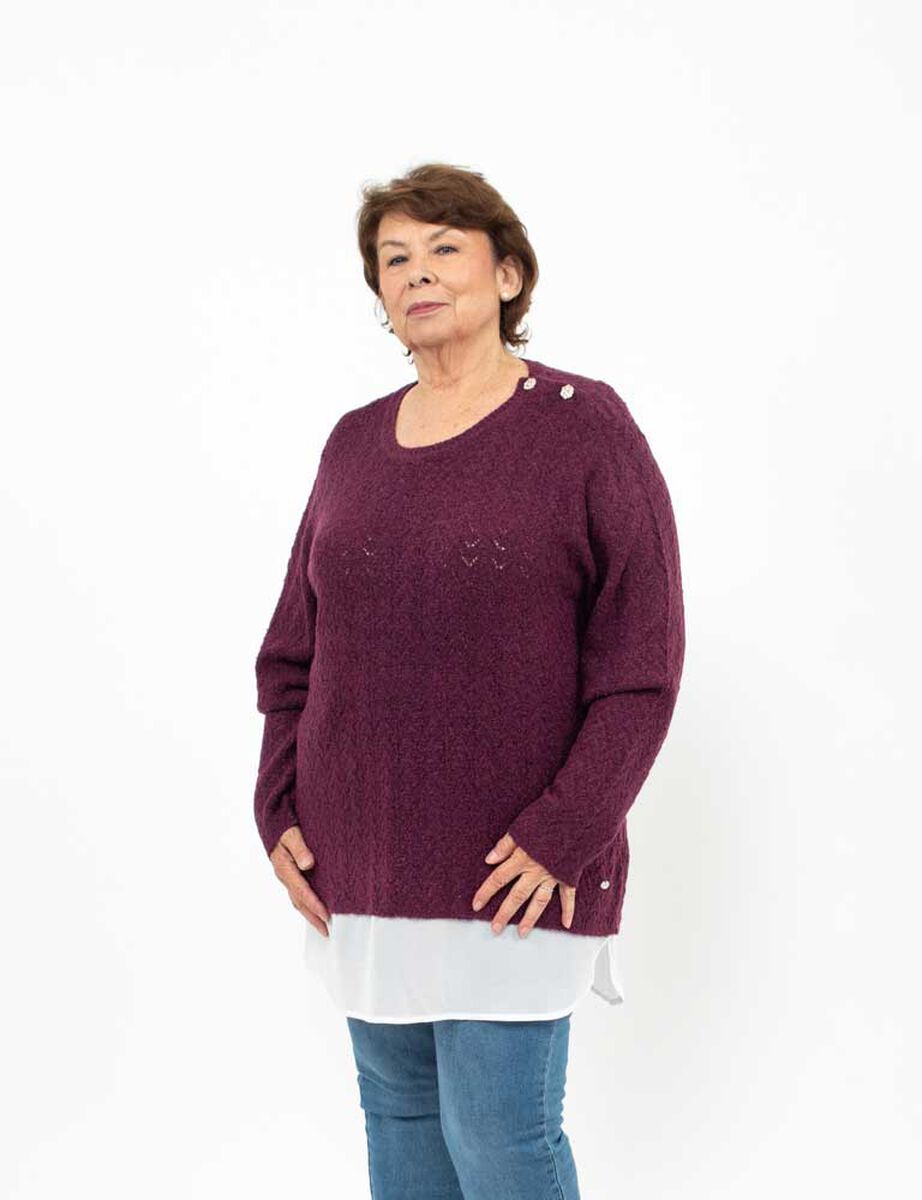 Sweater Con Aplique Botones Cuello Redondo Mujer Extralindas