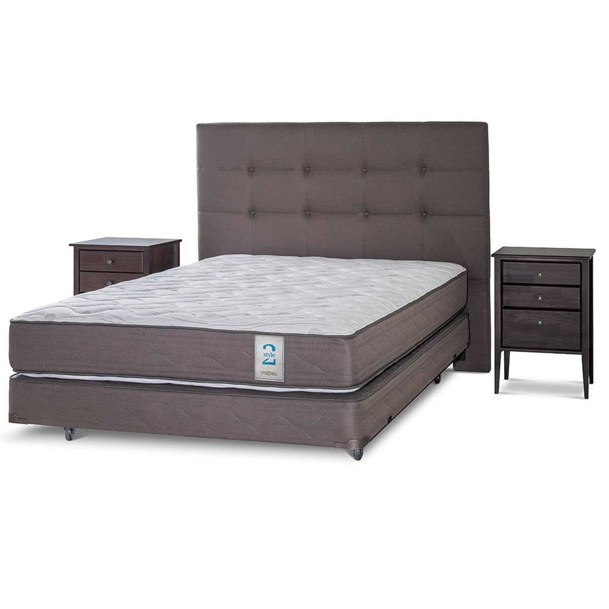 Box Spring 2 Plazas New Style 2 + Set Maderas Issey