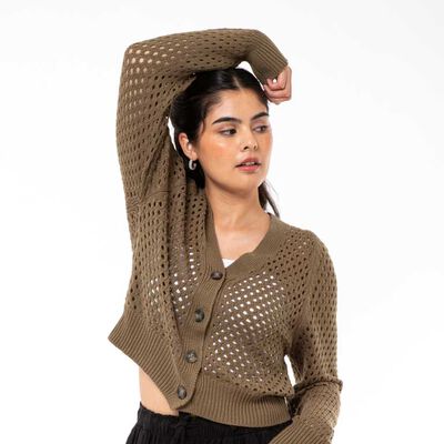 Sweater Crochet Con Botones Mujer Icono