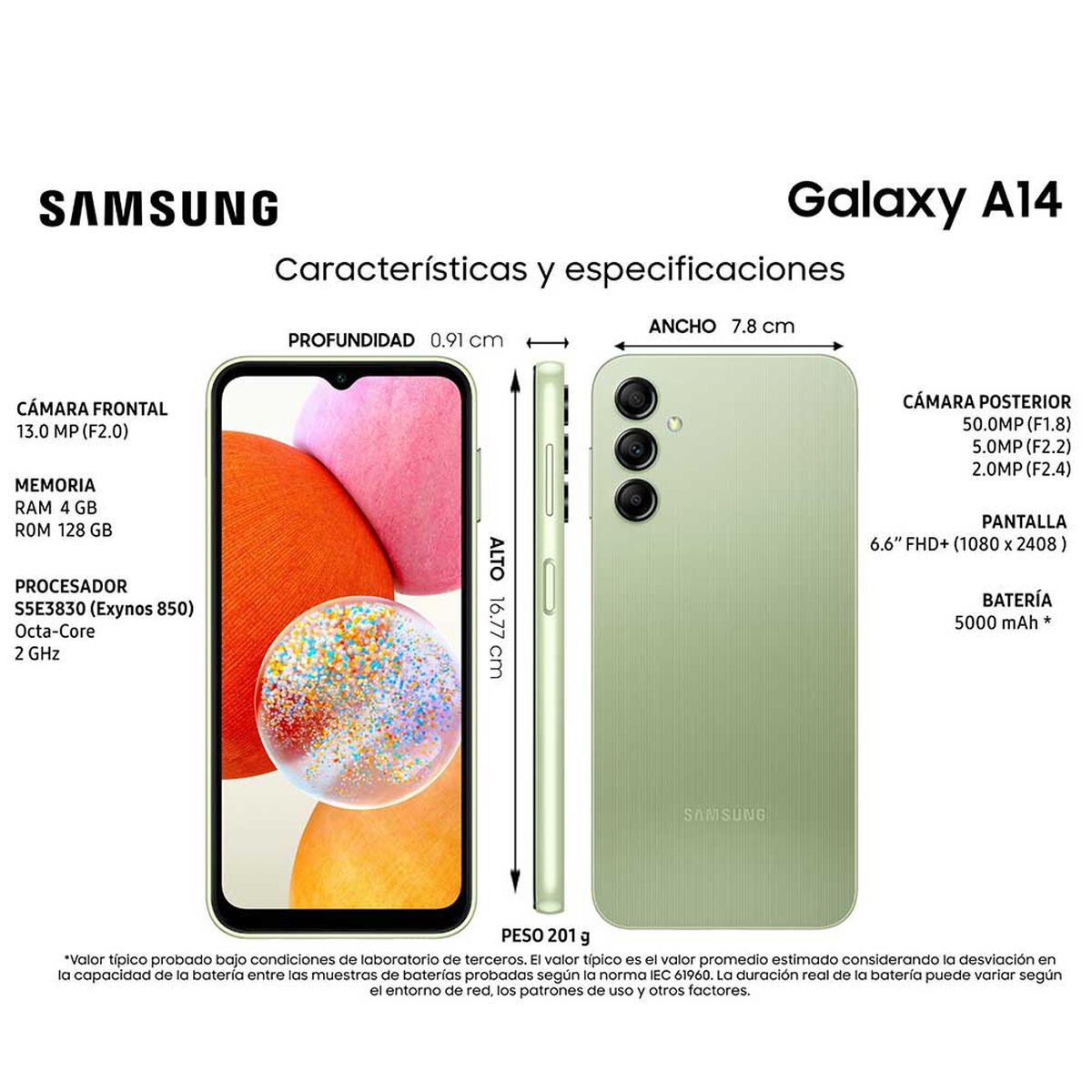 Celular Samsung Galaxy A14 LTE 128GB 6,6 Awesome Green Liberado
