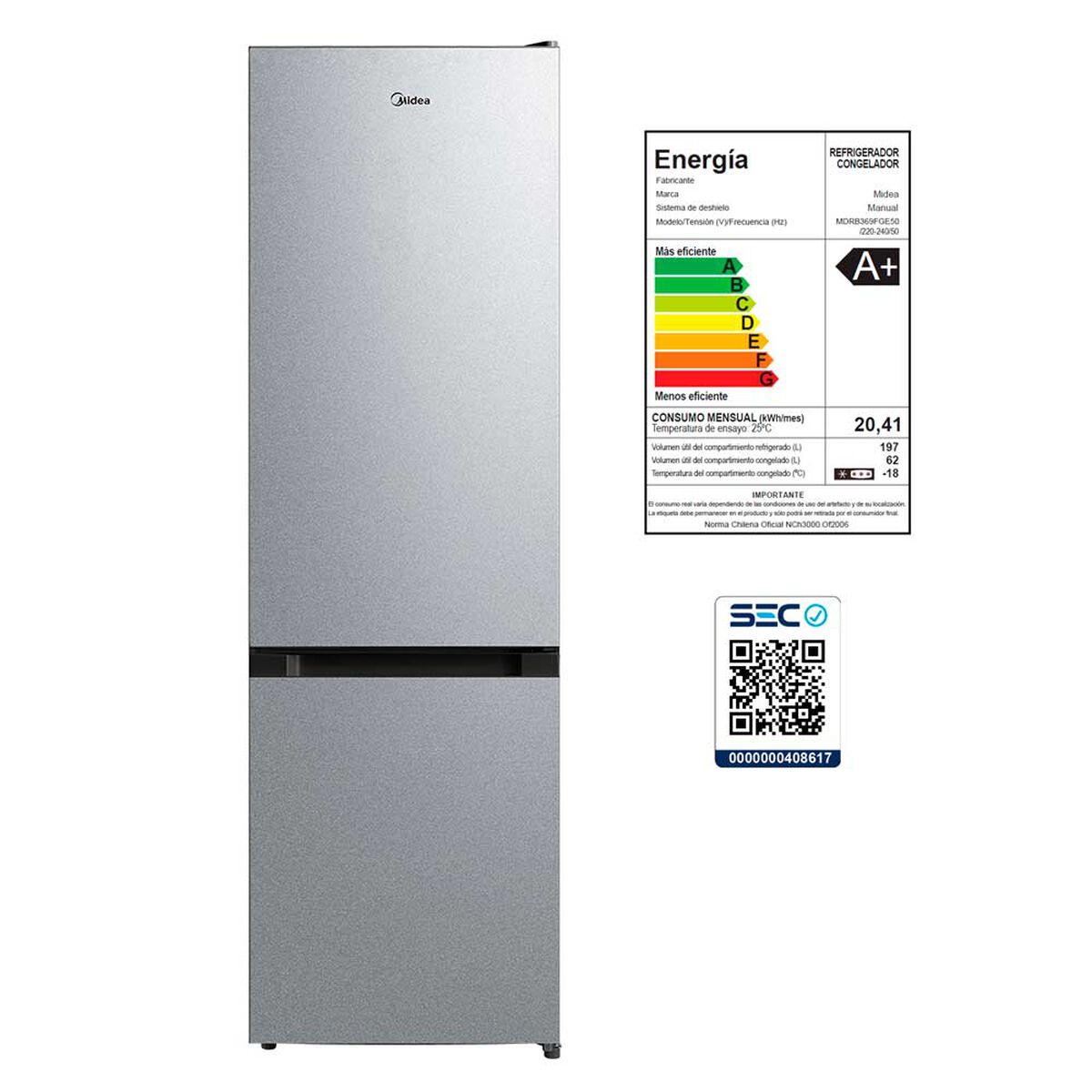 Refrigerador Frío Directo Midea MDRB369FGE50 259 lts.