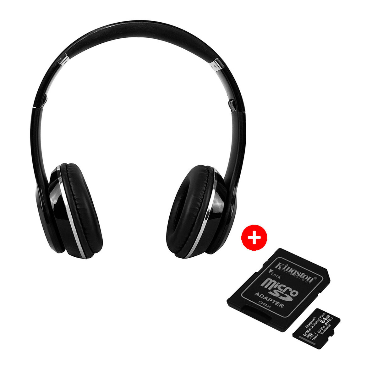 Audífonos Bluetooth Fuji Monster Negros + Tarjeta Micro SD Kingston 64GB con Adaptador
