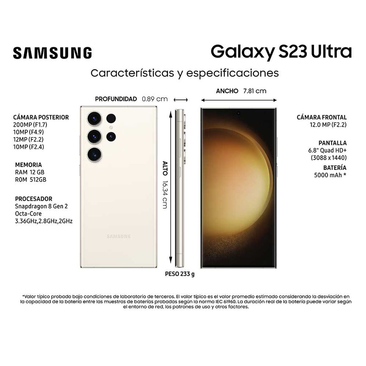 Celular Samsung Galaxy S23 Ultra 512GB 6,8 Cream Liberado