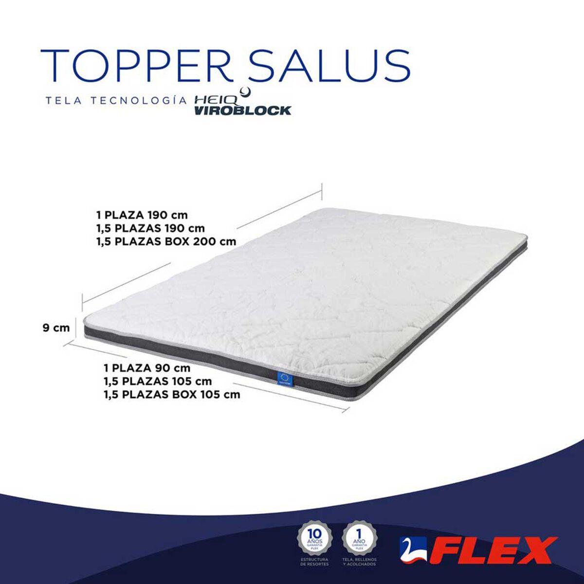 Topper Flex 1 Plaza Salus + Almohada Salus Flex