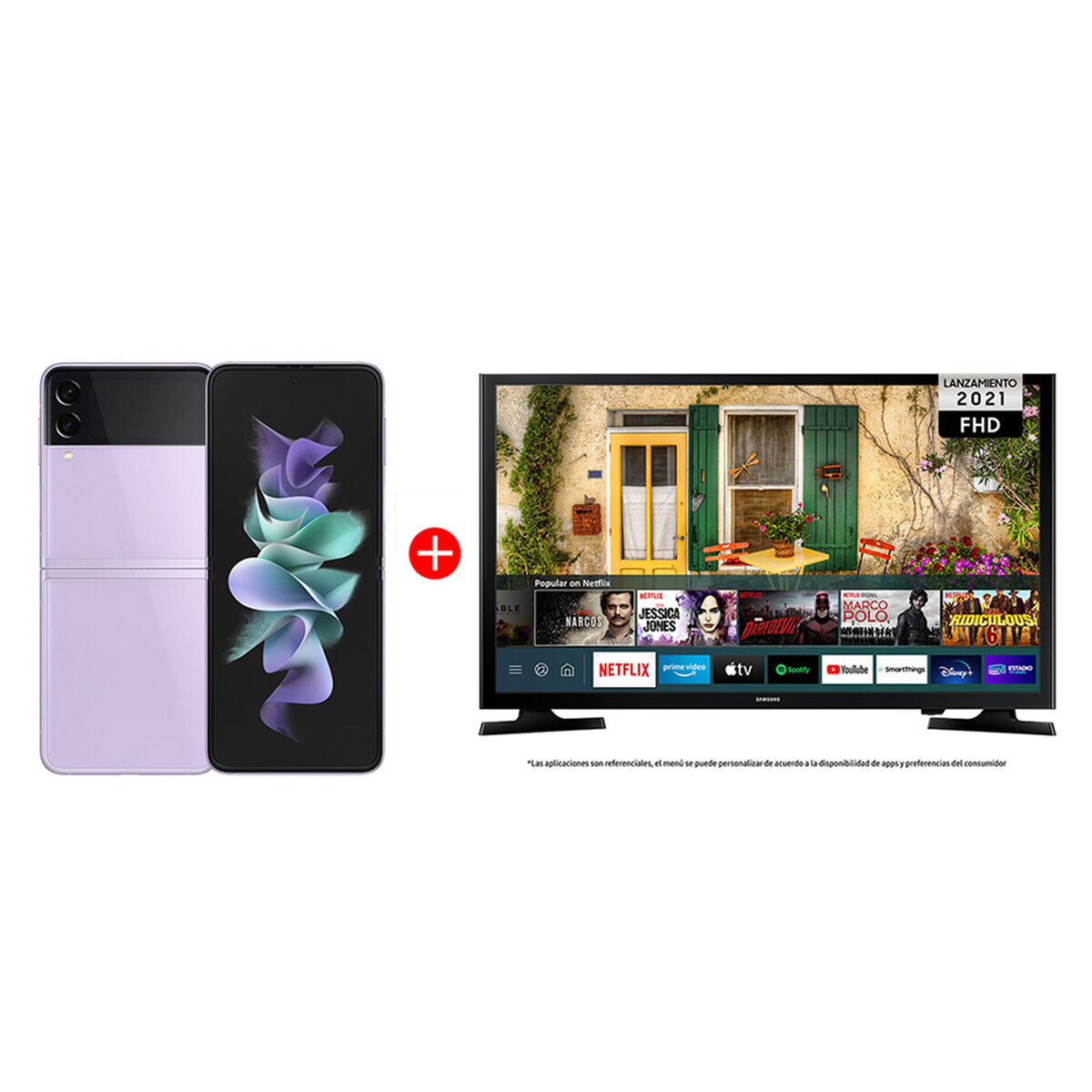 Combo Celular Samsung Galaxy Z Flip3 5G 128GB Lavender + LED 40” Samsung T5290 Smart TV FHD