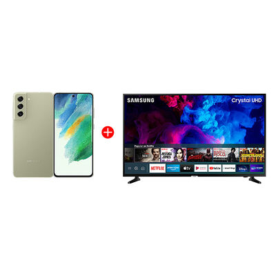 Combo Celular Samsung Galaxy S21 FE 5G 128GB 6,4" Olive Liberado + LED 43" Samsung TU7090 Smart TV Crystal UHD 4K