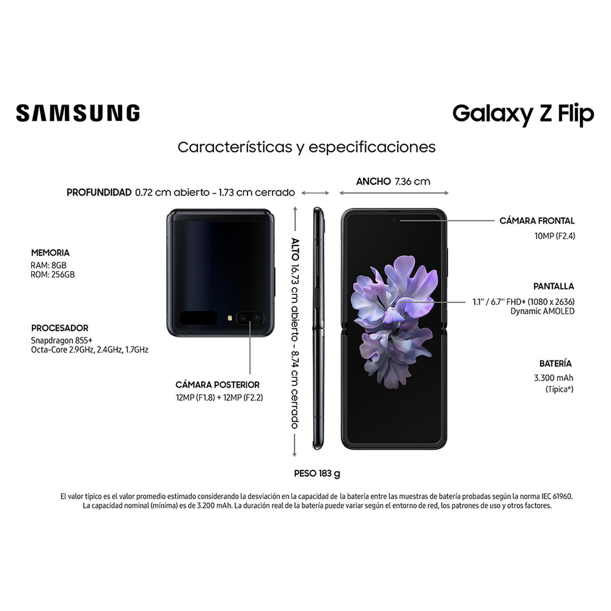 Celular Samsung Galaxy Z Flip 256GB 6,7" Negro Liberado