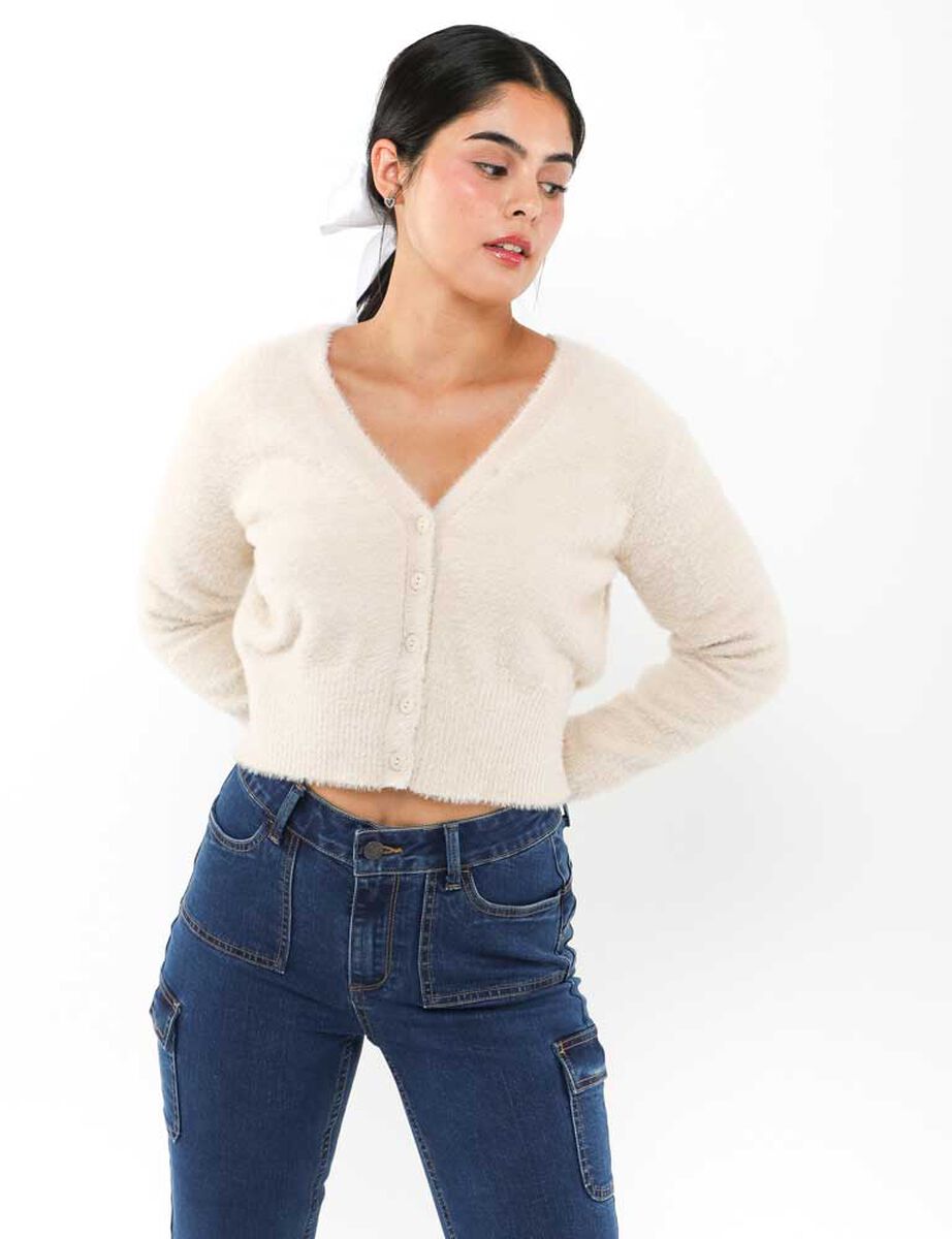 Sweater Peludo Botones Mujer Icono