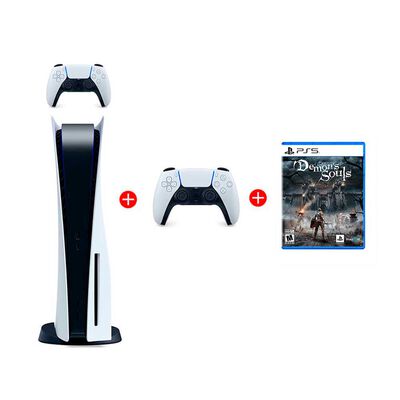 Combo Consola Sony PlayStation 5 + 2 Controles Inalámbricos DualSense Blanco + Juego Sony PS5 Demon's Souls