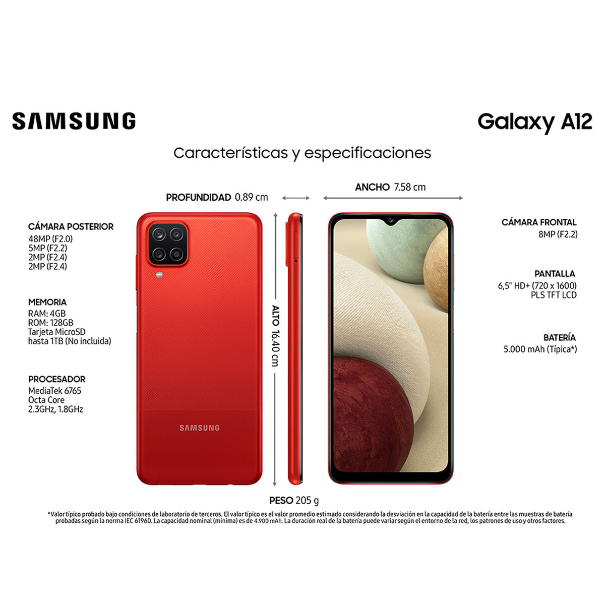 Celular Samsung Galaxy A12 128GB 6,5" Rojo Liberado