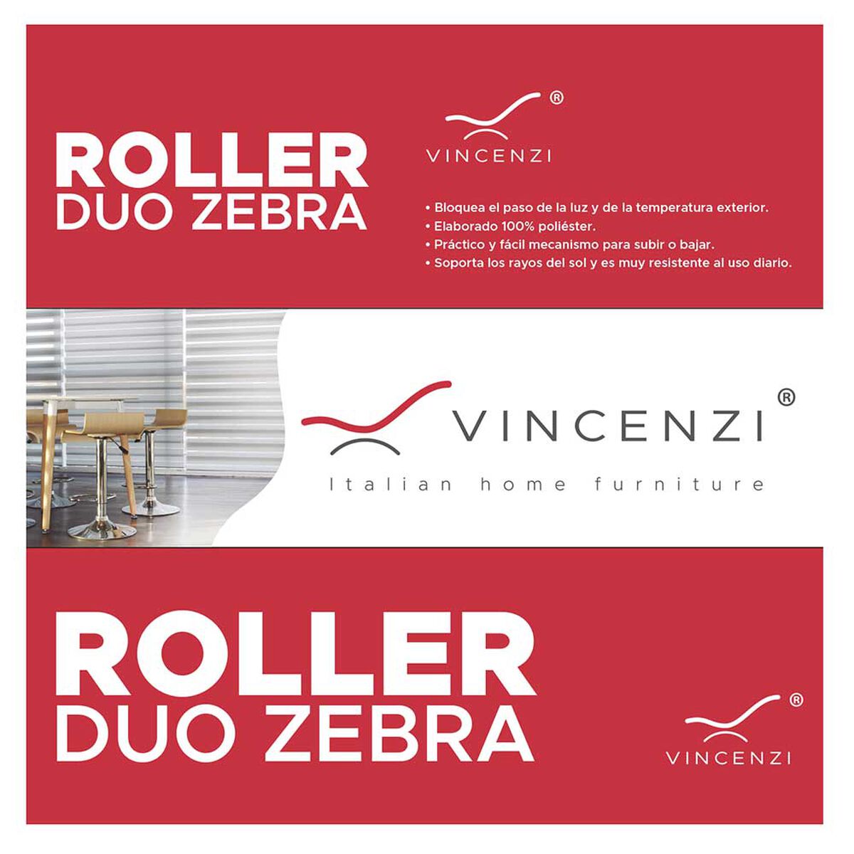 Cortina Roller Duo Vincenzi R3523 Beige 120 x 120 cm