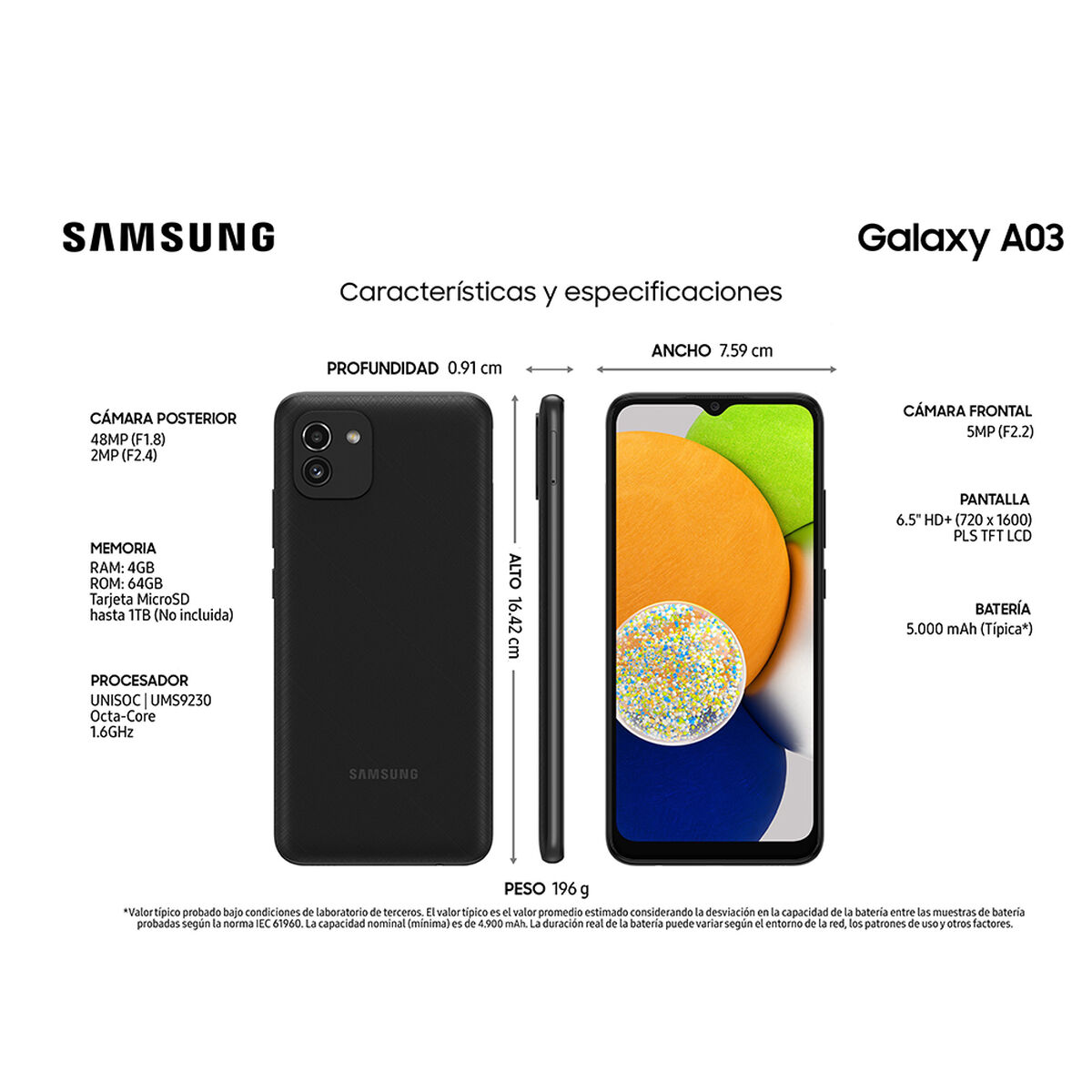 Celular Samsung Galaxy A03 128GB 6,5" Negro Liberado