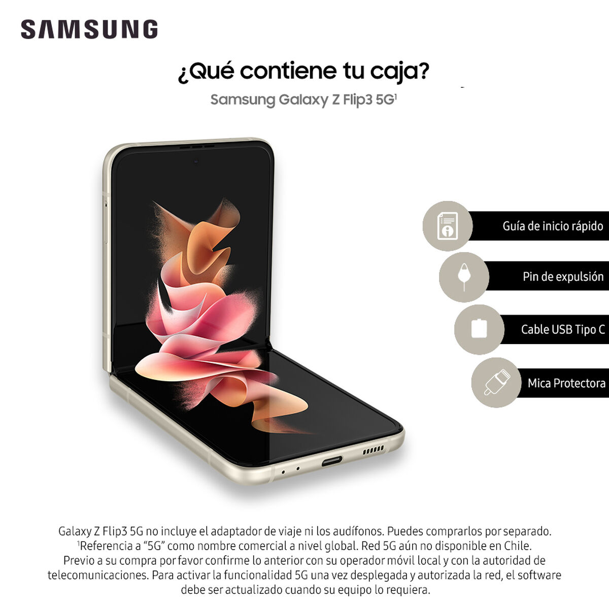 Combo Celular Samsung Galaxy Z Flip3 5G 128GB Cream + LED 40” Samsung T5290 Smart TV FHD