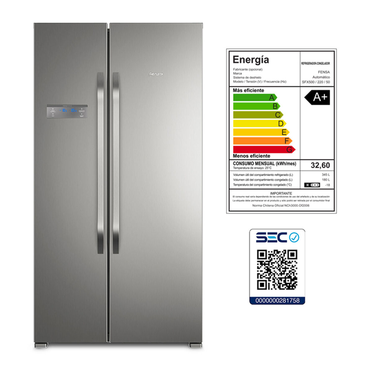 Refrigerador Side by Side Fensa SFX500 525 lt