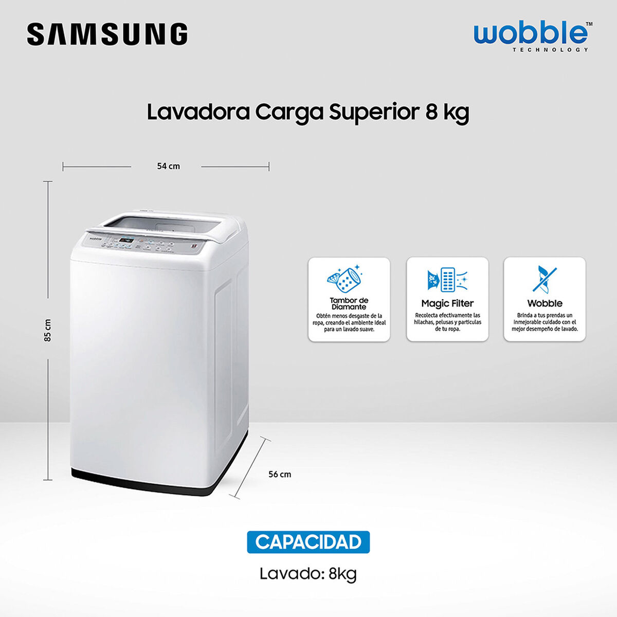 Lavadora Automática Samsung WA80H4200SW/ZS 8 kg.