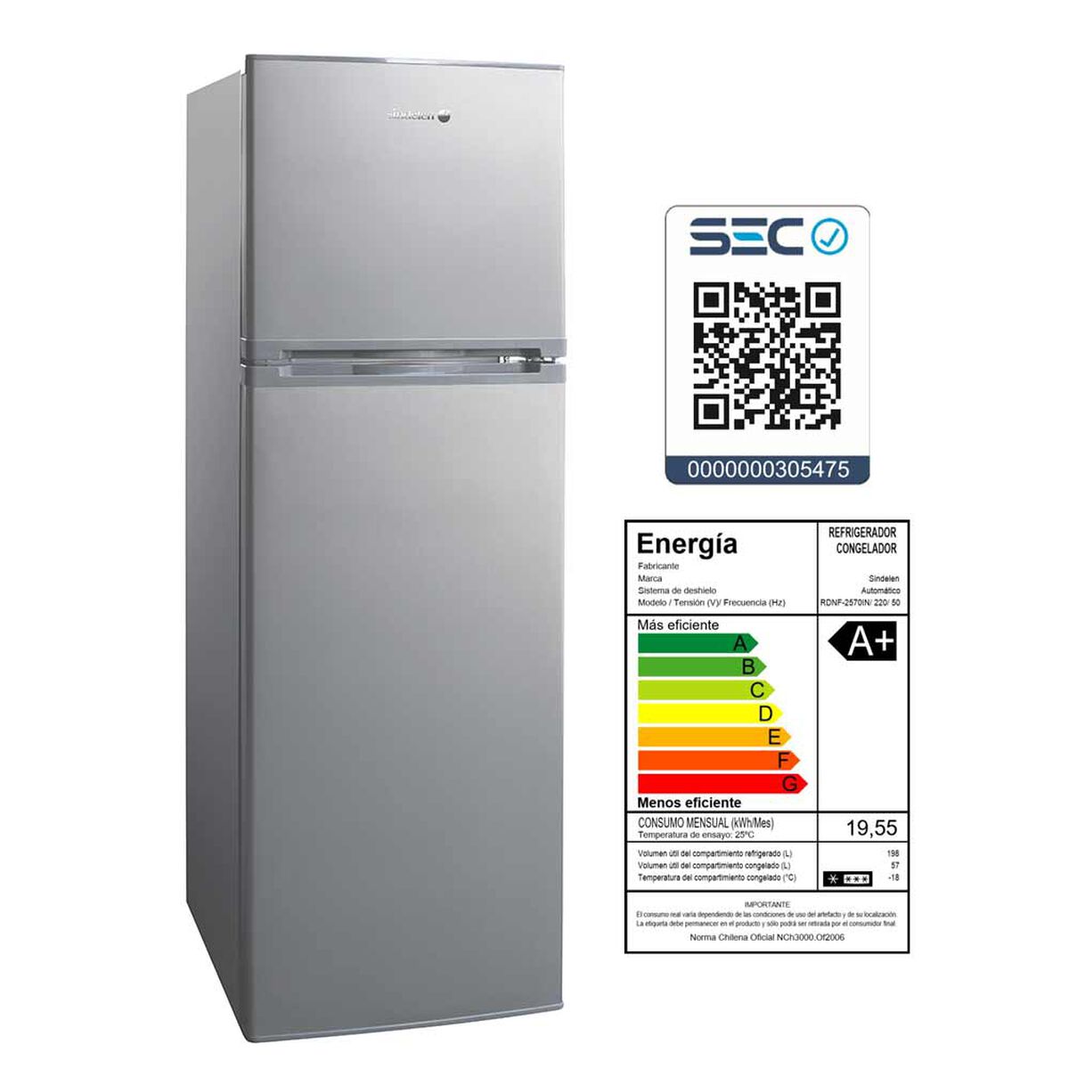 Refrigerador No Frost Sindelen RDNF-2570IN 255 lt
