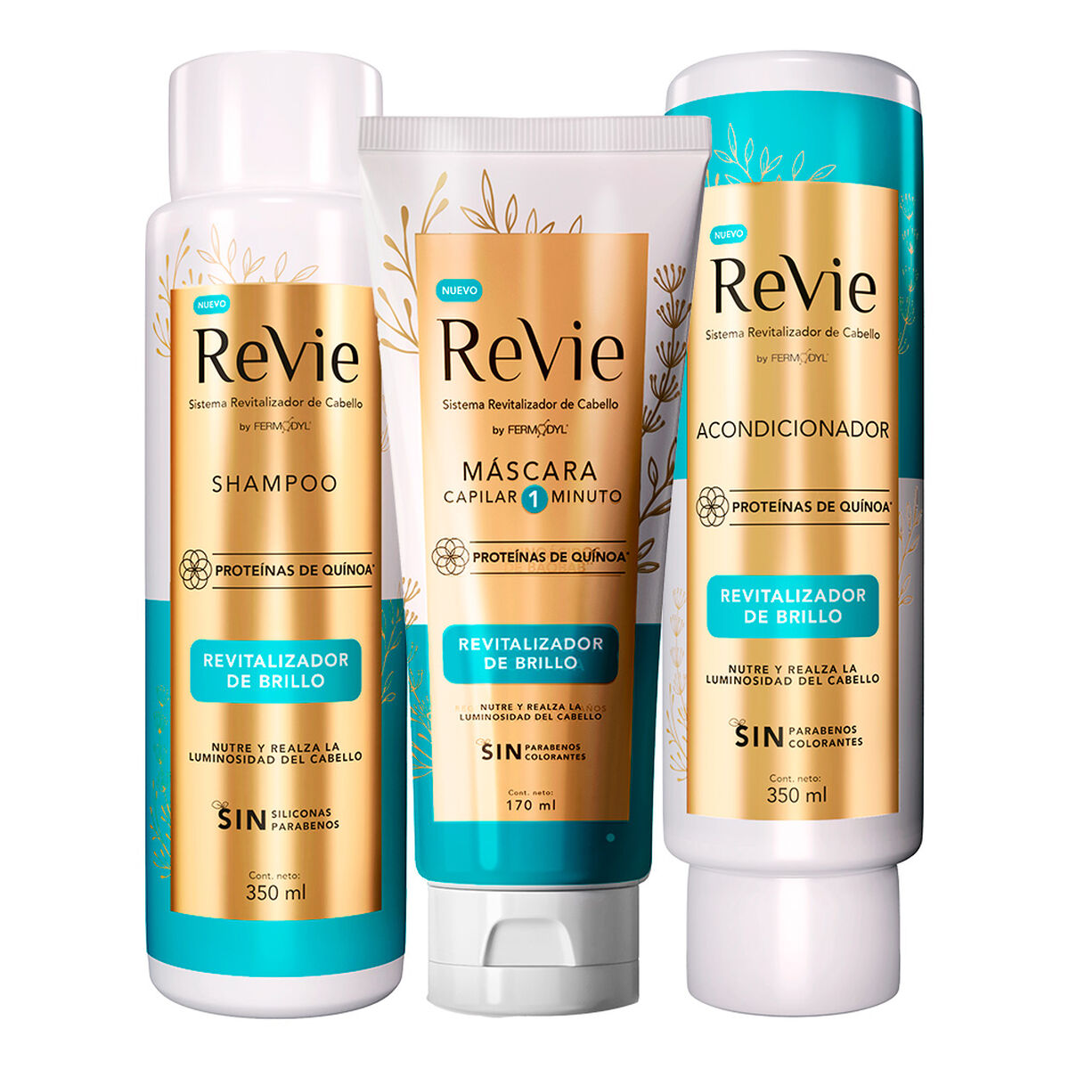 Revie Shampoo + Acondicionador + Máscara Revitalizador Brillo