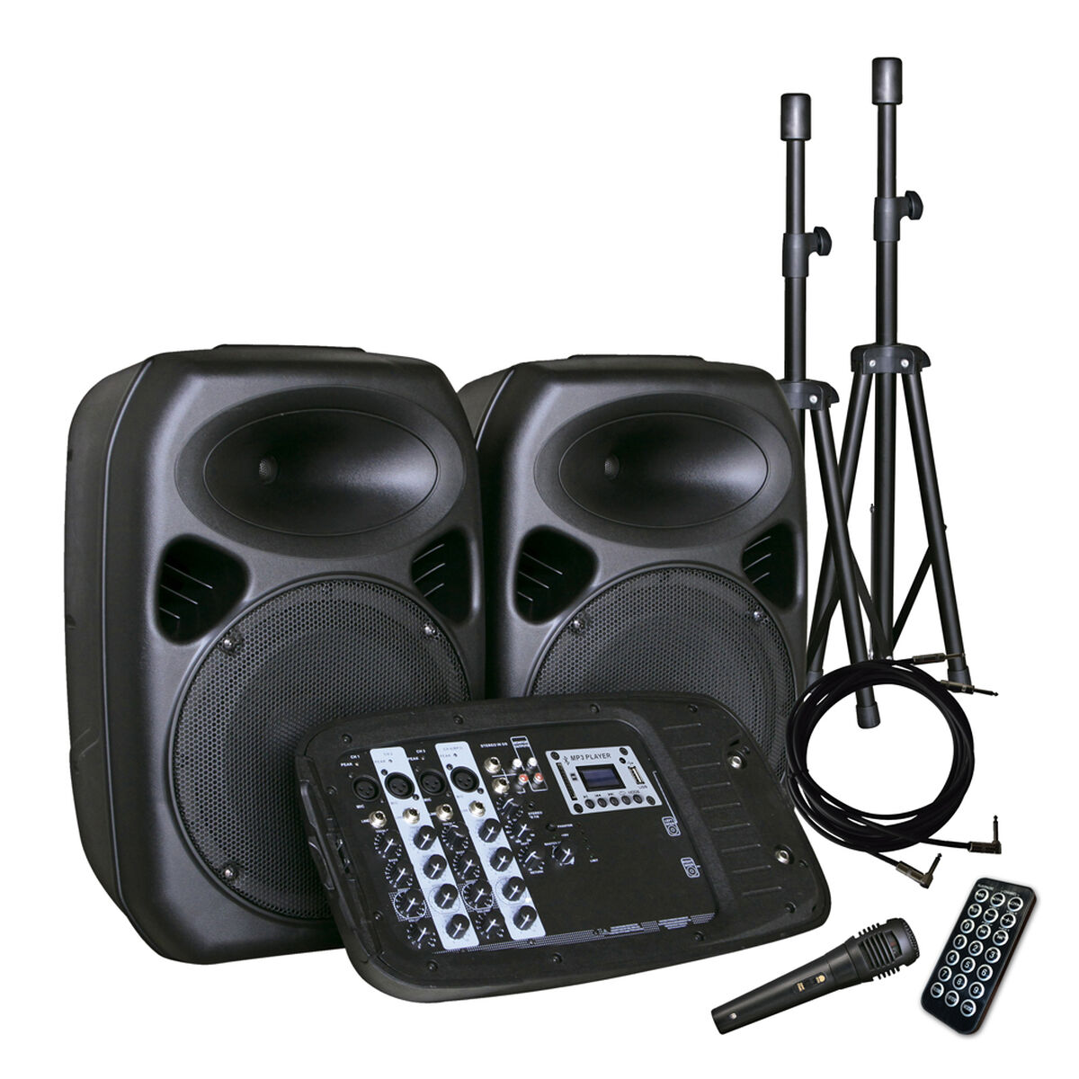 Combo Audio 2 Parlantes Minicomponente + 2 Atriles + Amplificador + Micrófono Inalámbrico Hyundai