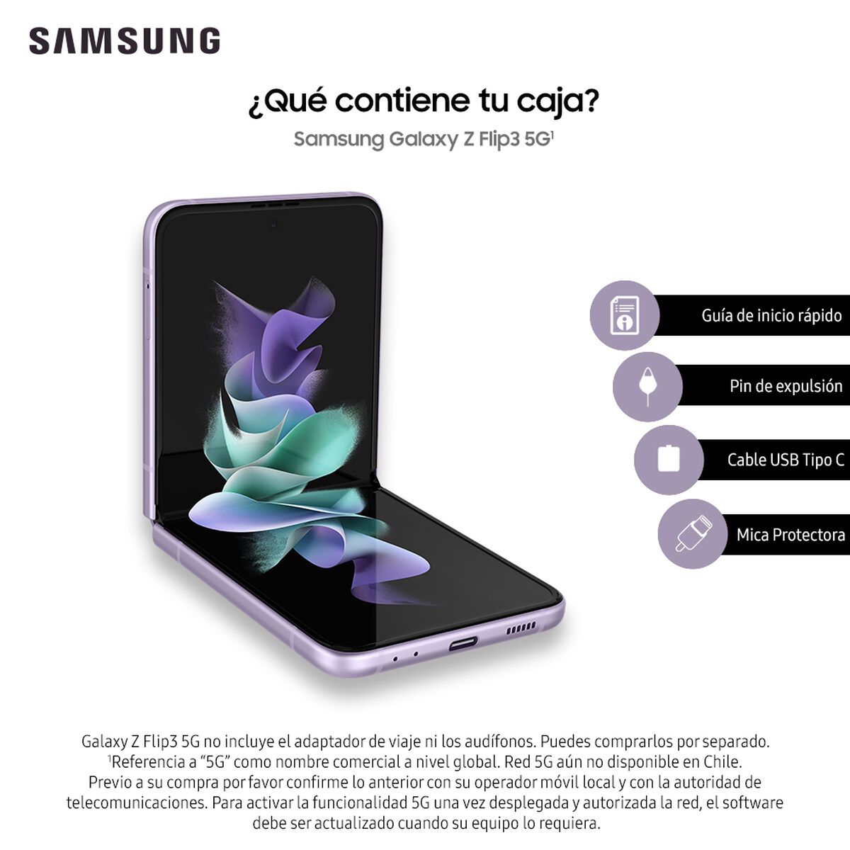 Combo Celular Samsung Galaxy Z Flip3 5G 256GB Lavender + LED 40” Samsung T5290 Smart TV FHD