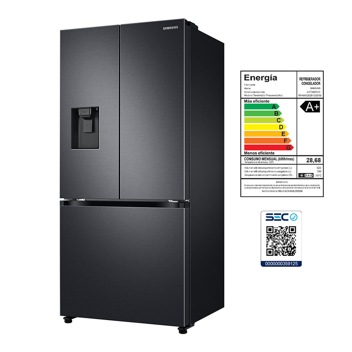 Refrigerador No Frost Samsung RF44A5202B1/ZS 425 lts.