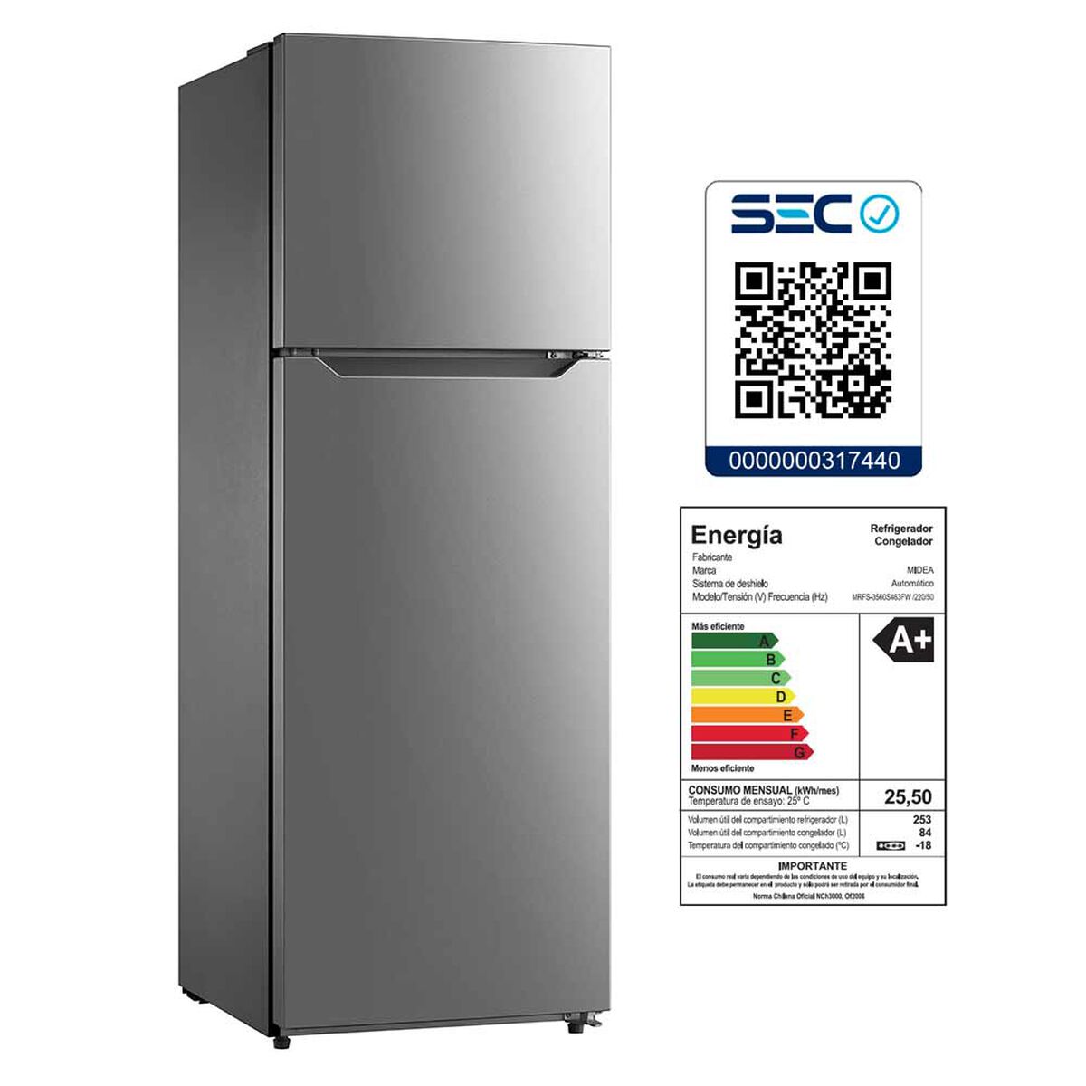 Refrigerador No Frost Midea MRFS-3560S463FW 340 lt