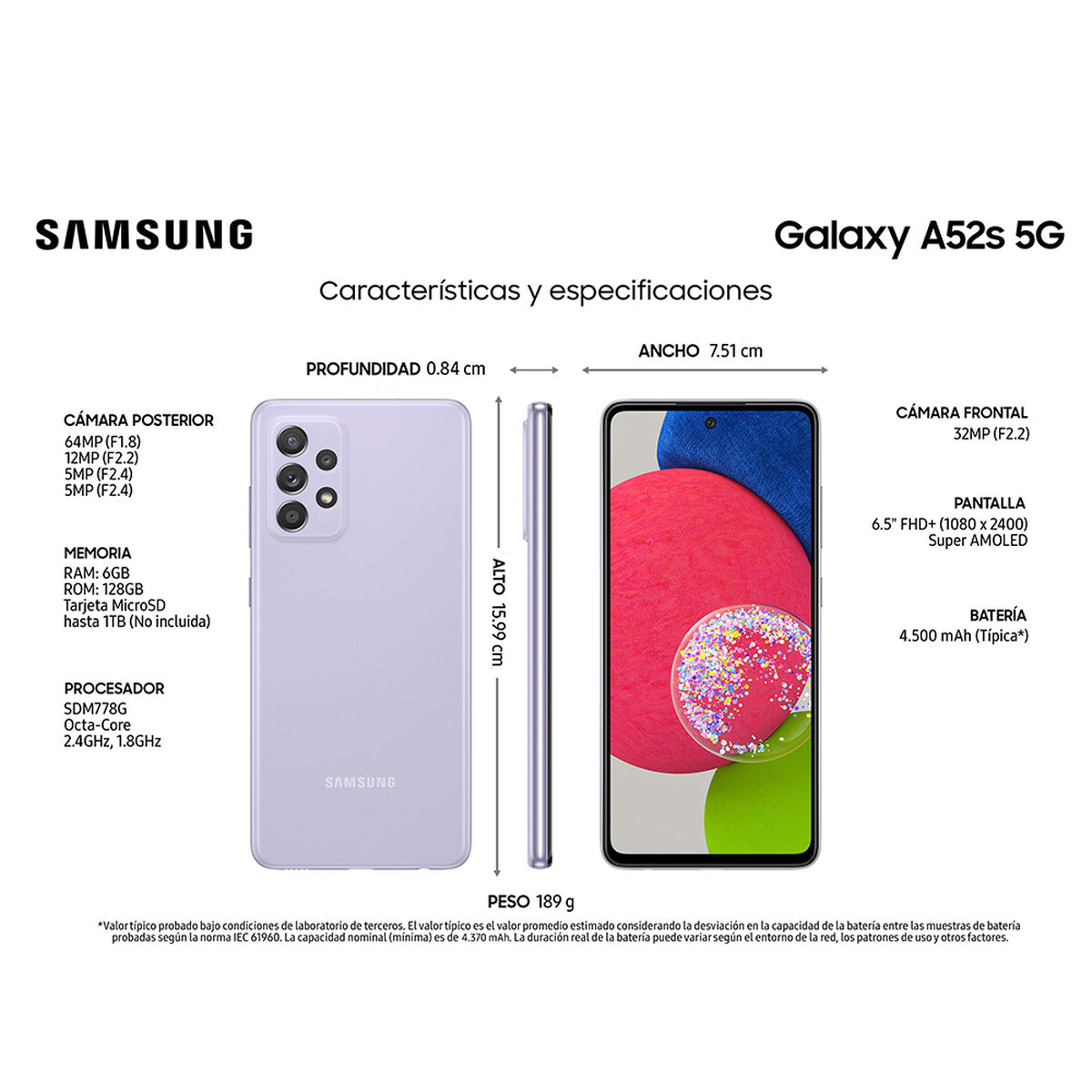 Celular Samsung Galaxy A52s 5G 128GB 6,5&quot; Awesome Violet Liberado | Compra  en la Polar.cl
