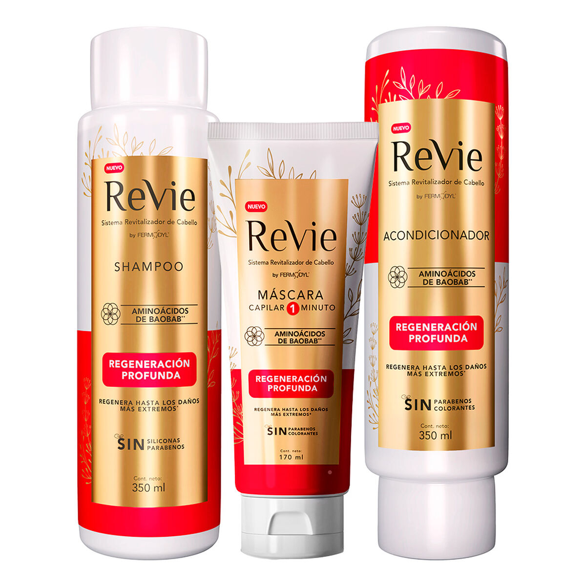 Revie Shampoo + Acondicionador + Máscara Regeneración Profunda