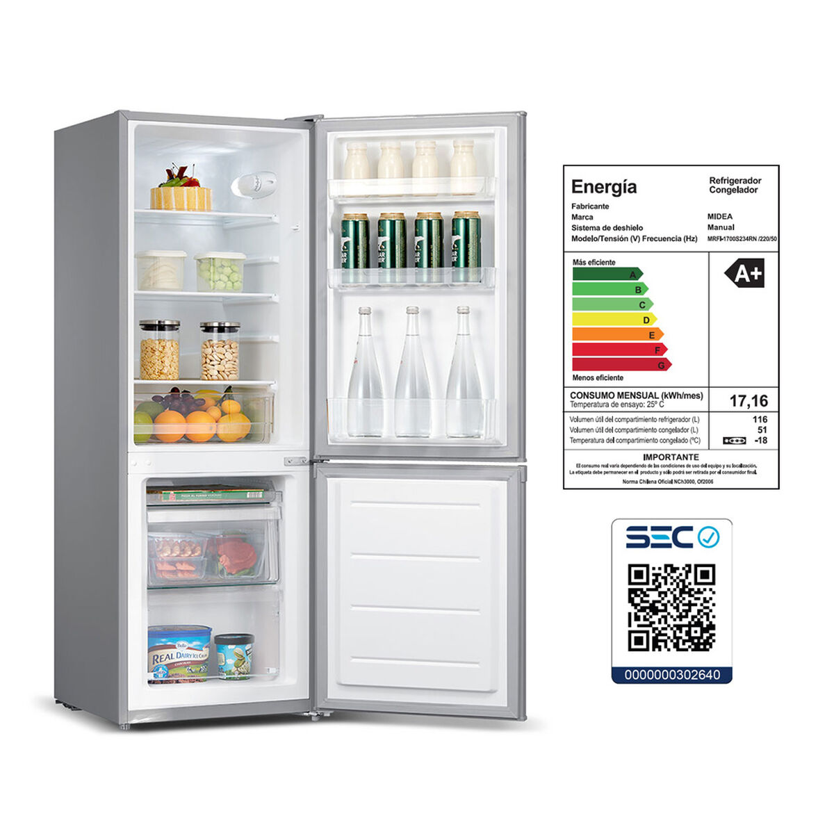 personalidad el plastico Scully Refrigerador Frío Directo Midea MRFI-1700S234RN 167 | laPolar.cl