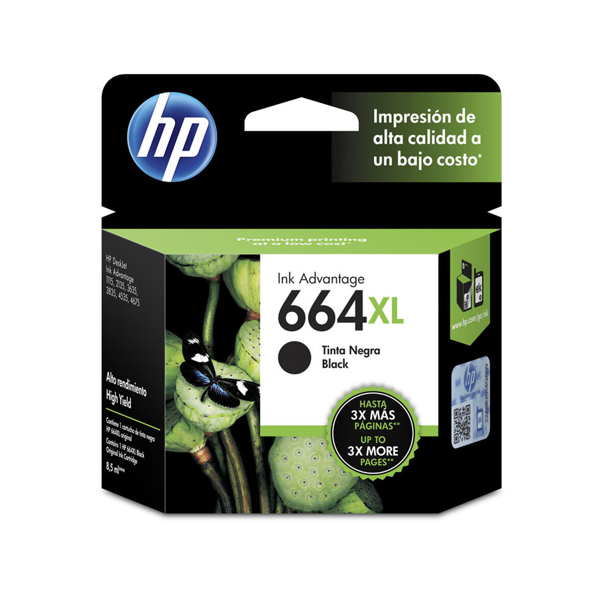 Tinta Cartridge HP 664 XL Negro 8,5 ml