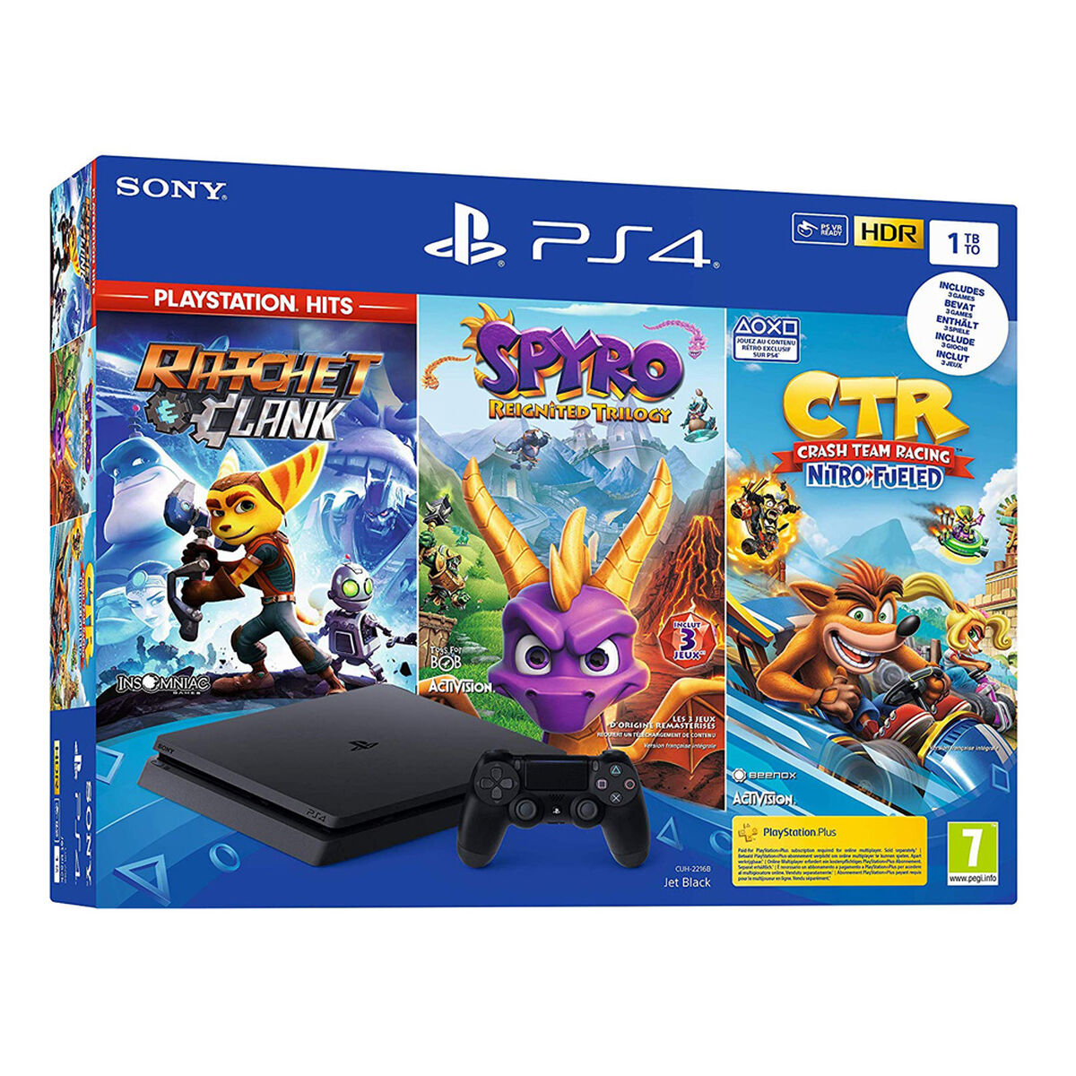 Consola PS4 1TB + 1 Control Dualshock + 3 Juegos Ratchet & Clank, Spyro: Reignited Trilogy y Crash Team Racing: Nitro Fueled