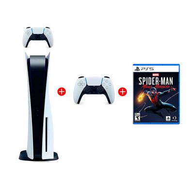 Combo Consola Sony PlayStation 5 + 2 Controles Inalámbricos DualSense Blanco + Juego Sony PS5 Spider-Man Miles Morales