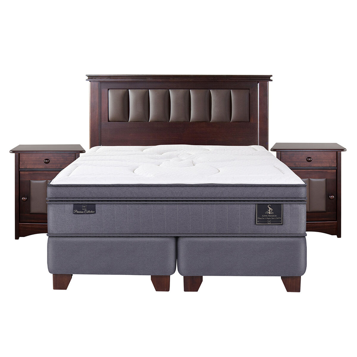 Box Spring Prado Box Spring 2 Plazas Div Súper Premium + Set Maderas | laPolar.cl