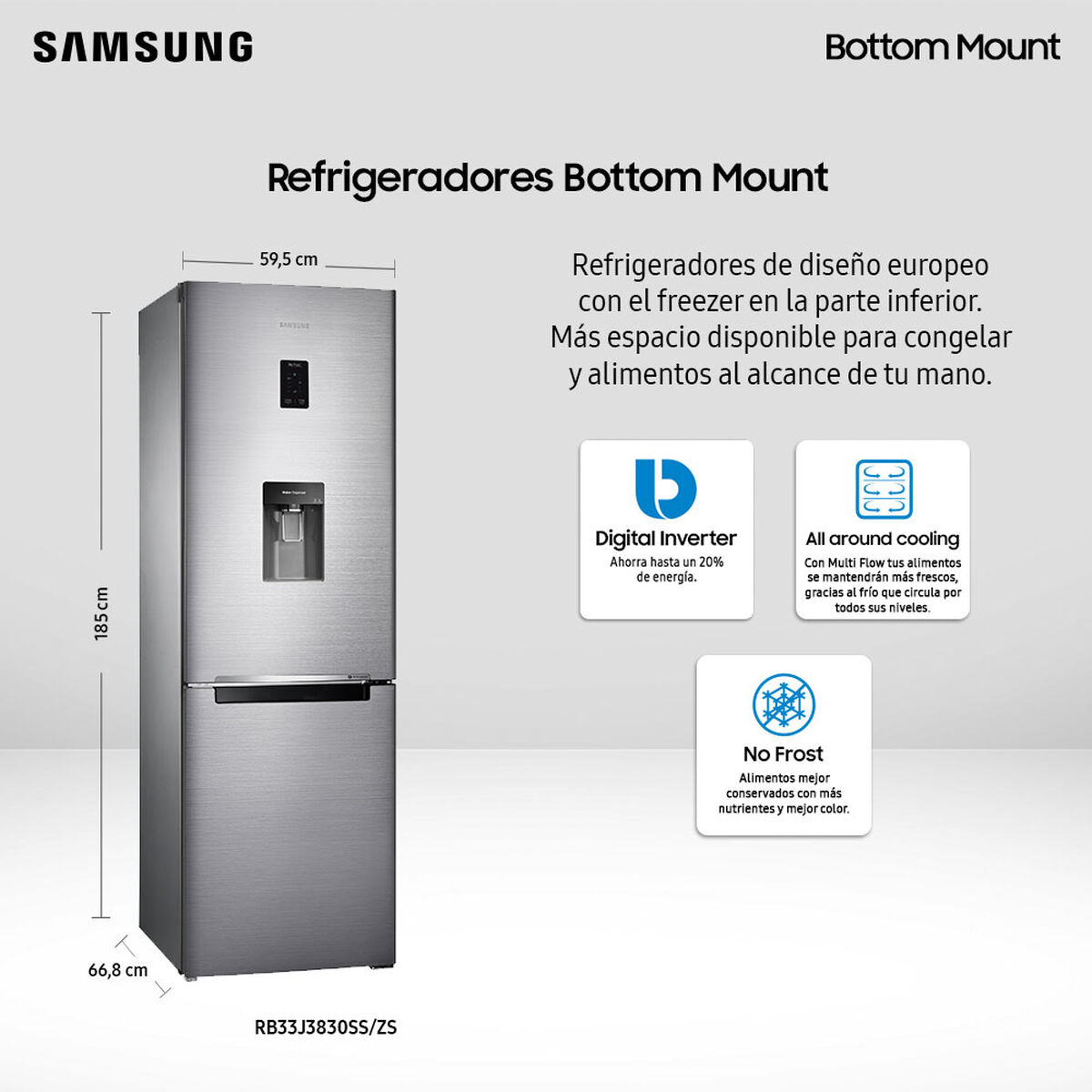 Refrigerador No Frost Samsung RB33J3830SS/ZS 321 lt