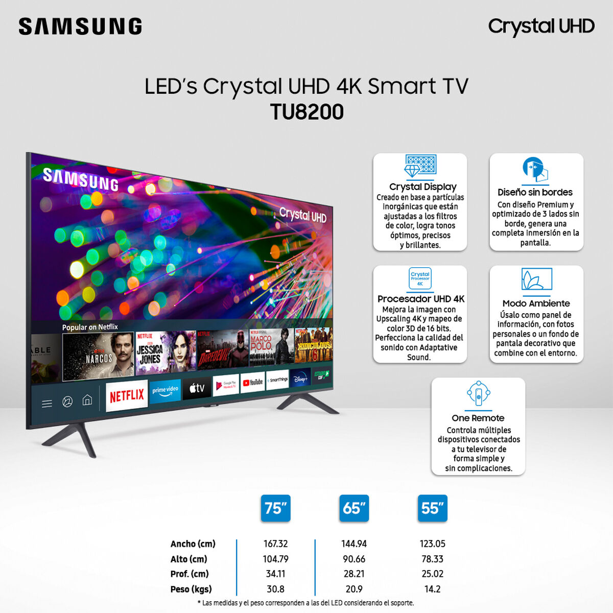 Pantalla Samsung 75 Pulgadas LED 4K Smart TV Serie TU8200
