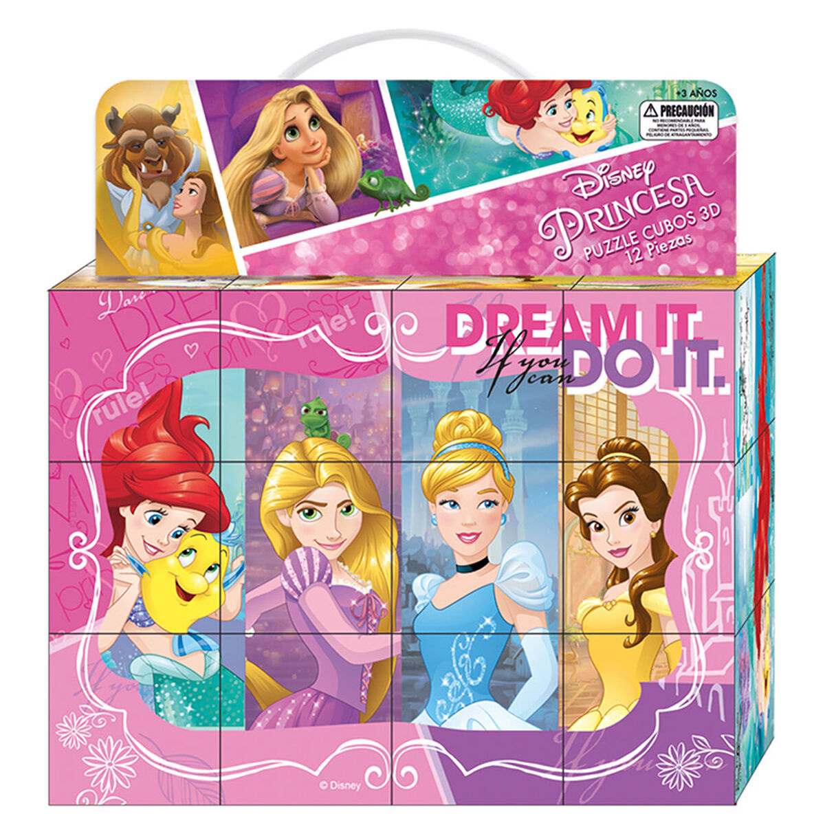 Puzzle 12 Cubos 3D 24X18Cm Princesas Disney