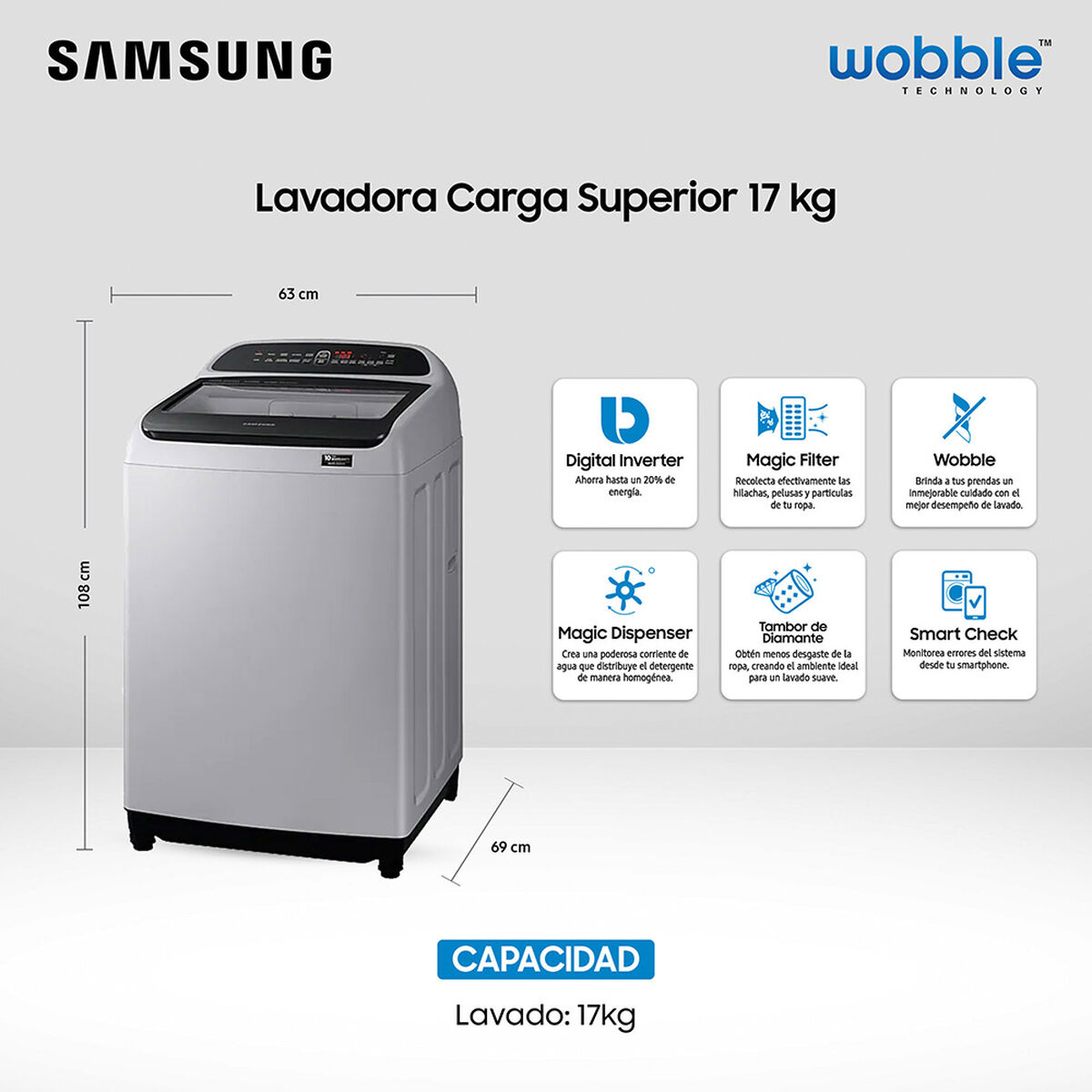 Lavadora Automática Samsung WA17T6260BYZS 17 kg.