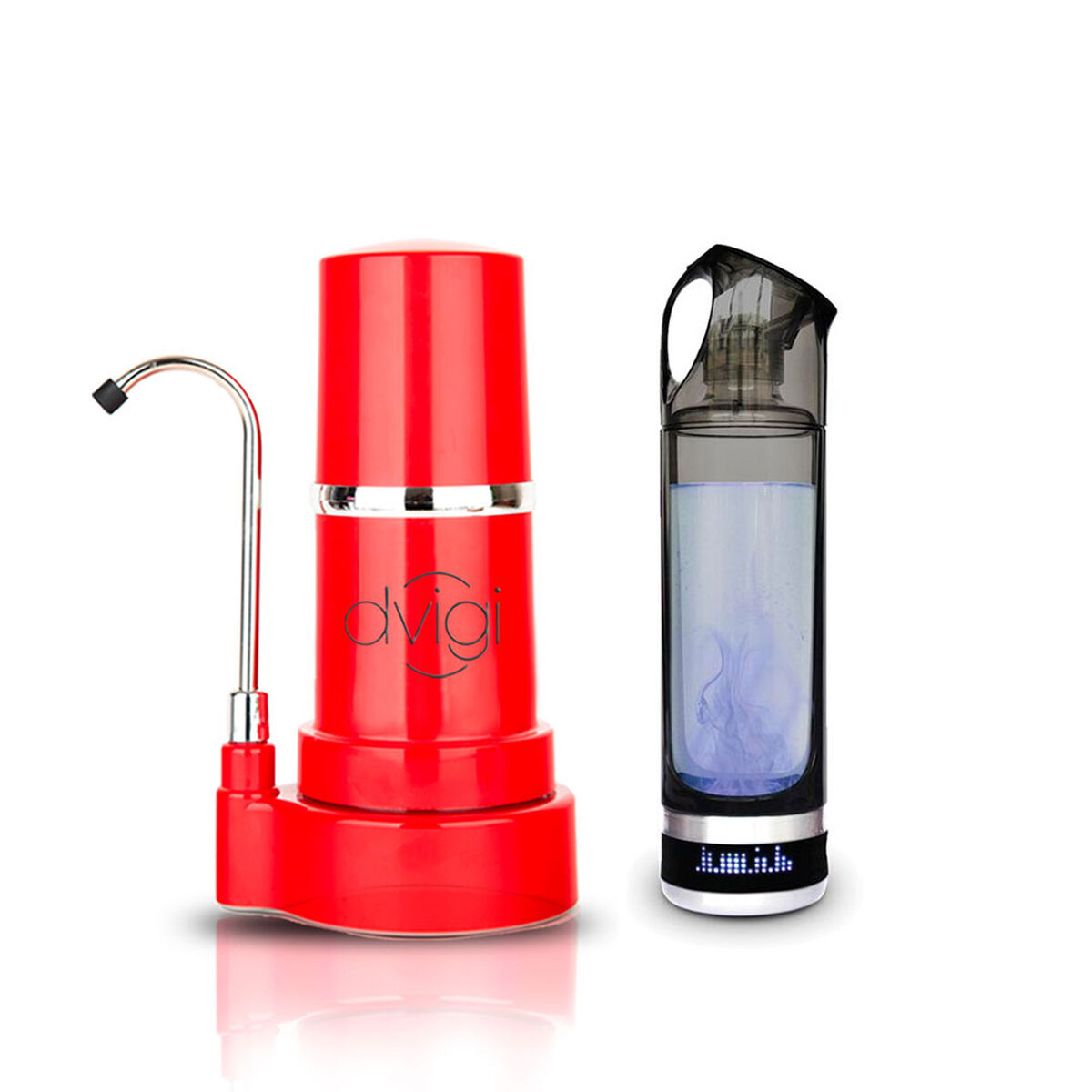 Purificador de Agua Filtro Sobre Cubierta + Botella Hidrogenadora Dvigi Rojo