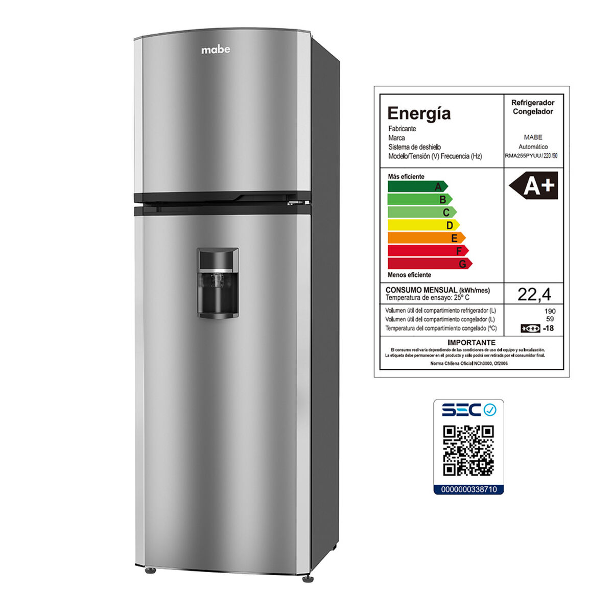 Refrigerador No Frost Mabe RMA255PYUU 249 lts