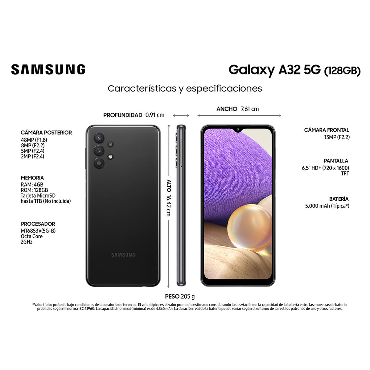 Celular Samsung Galaxy A32 5G 128GB 6,5" Awesome Black Liberado