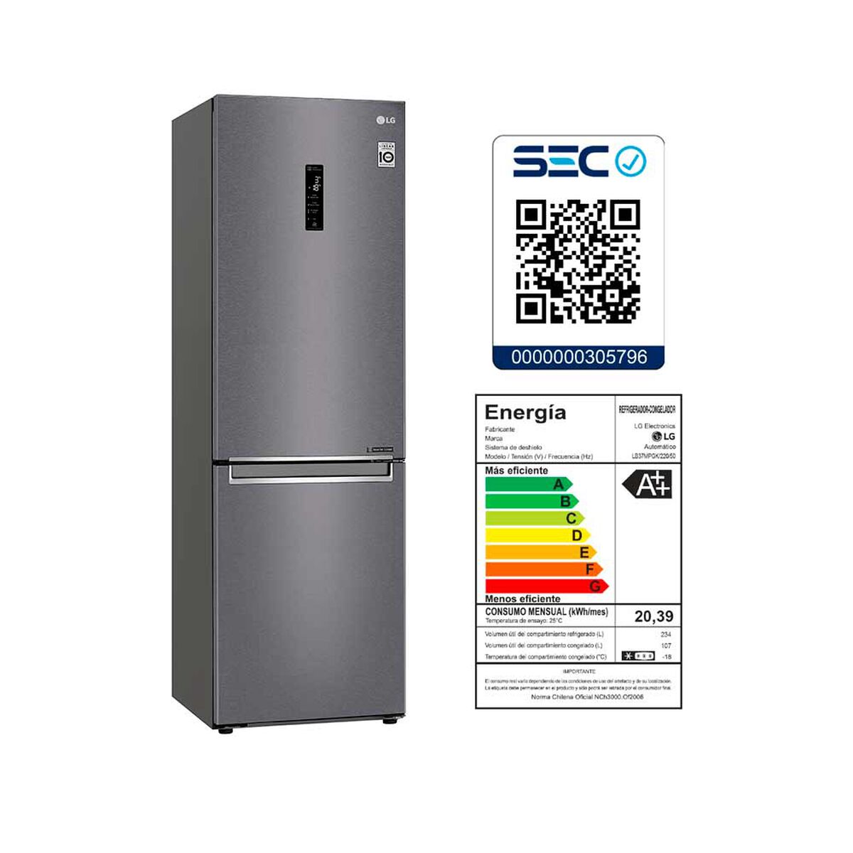 congelado Importancia Grabar Refrigerador No Frost LG LB37MPGK 341 lt | laPolar.cl