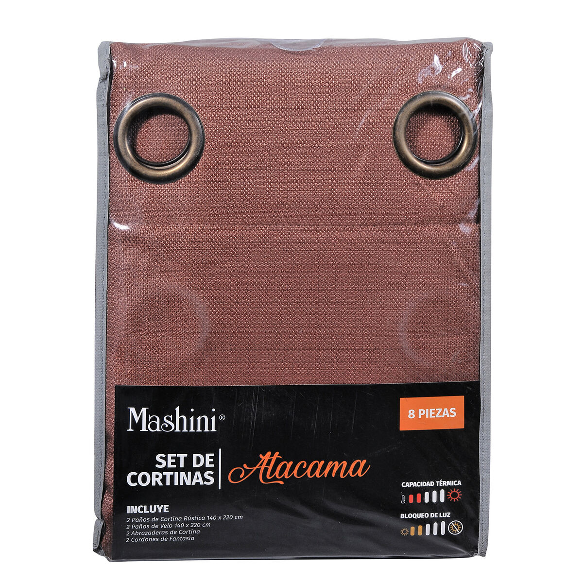 Set Cortina Jqd Rustica 8Pzas Argolla 140X220 Cm Atacama Cafe