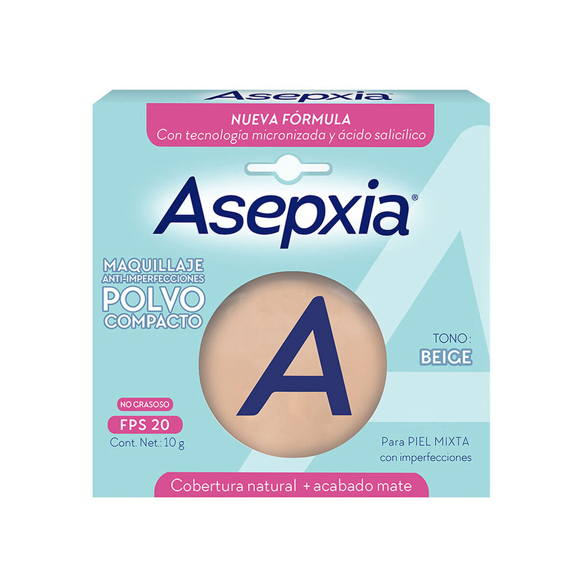 Asepxia Maquillaje Polvo Compacto Beige Mediano 10 gr