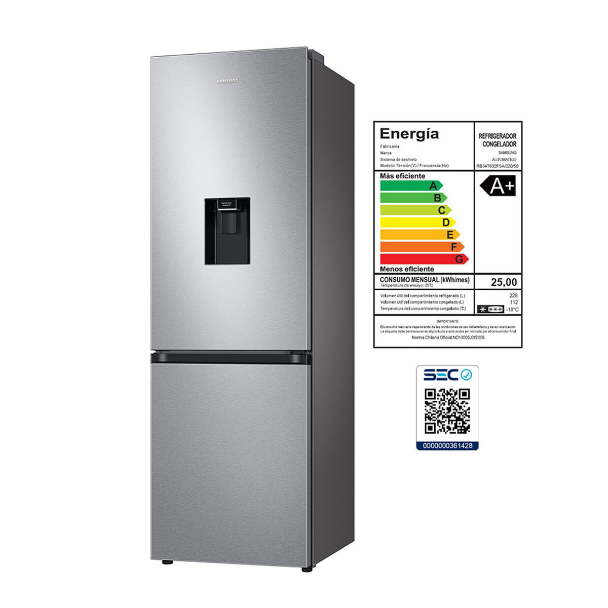 Refrigerador No Frost Samsung RB34T632FSA/ZS 331 lts.