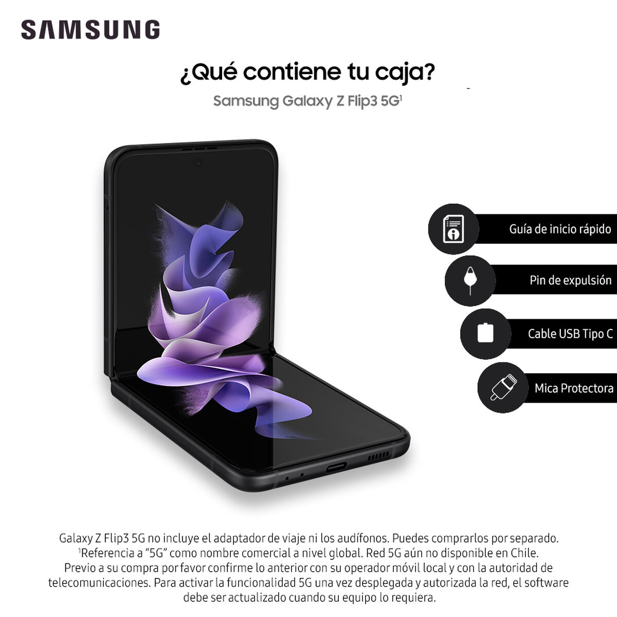Combo Celular Samsung Galaxy Z Flip3 5G 128GB Phantom Black + LED 40” Samsung T5290 Smart TV FHD