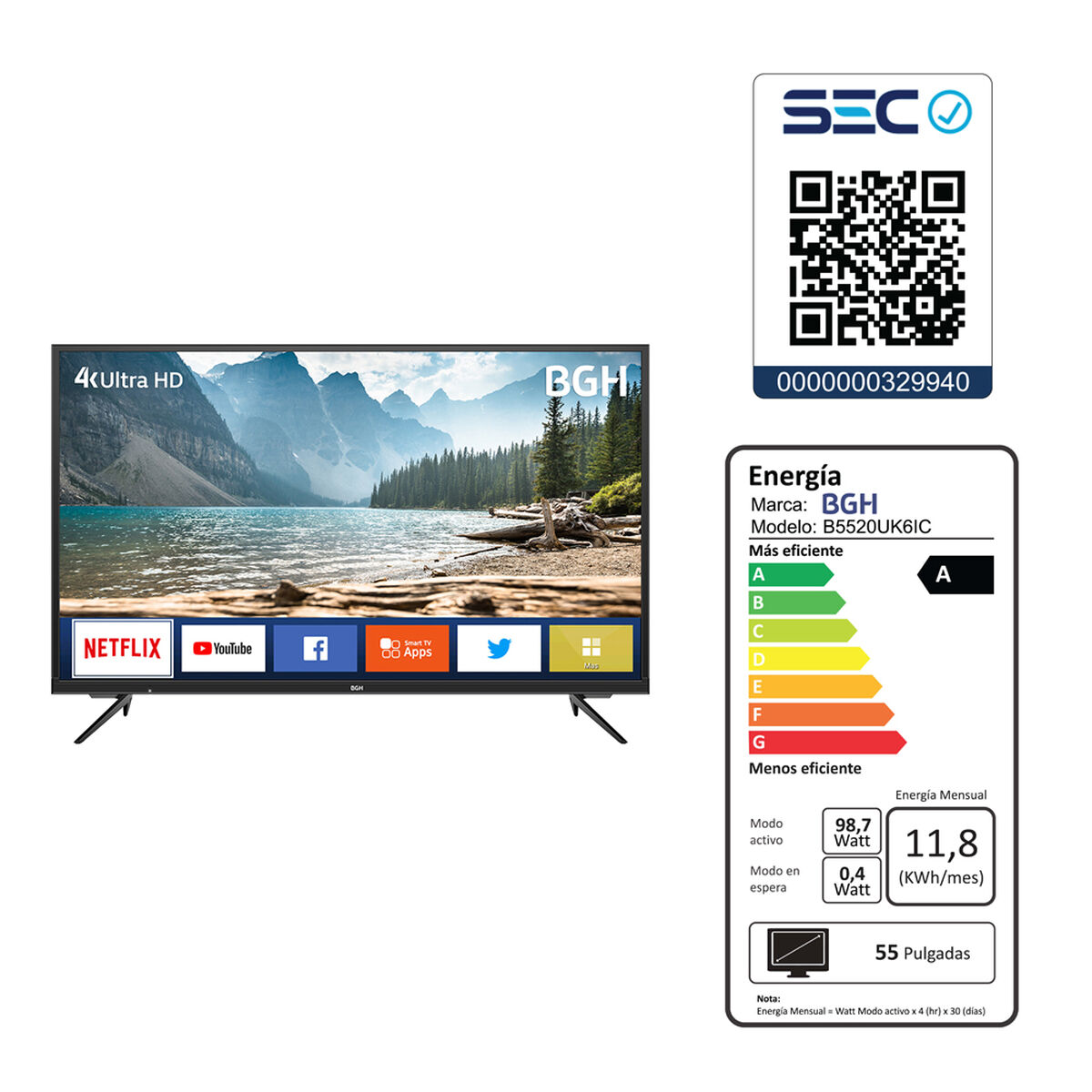 LED 55" BGH B5520UK6IC Smart TV UHD 4K